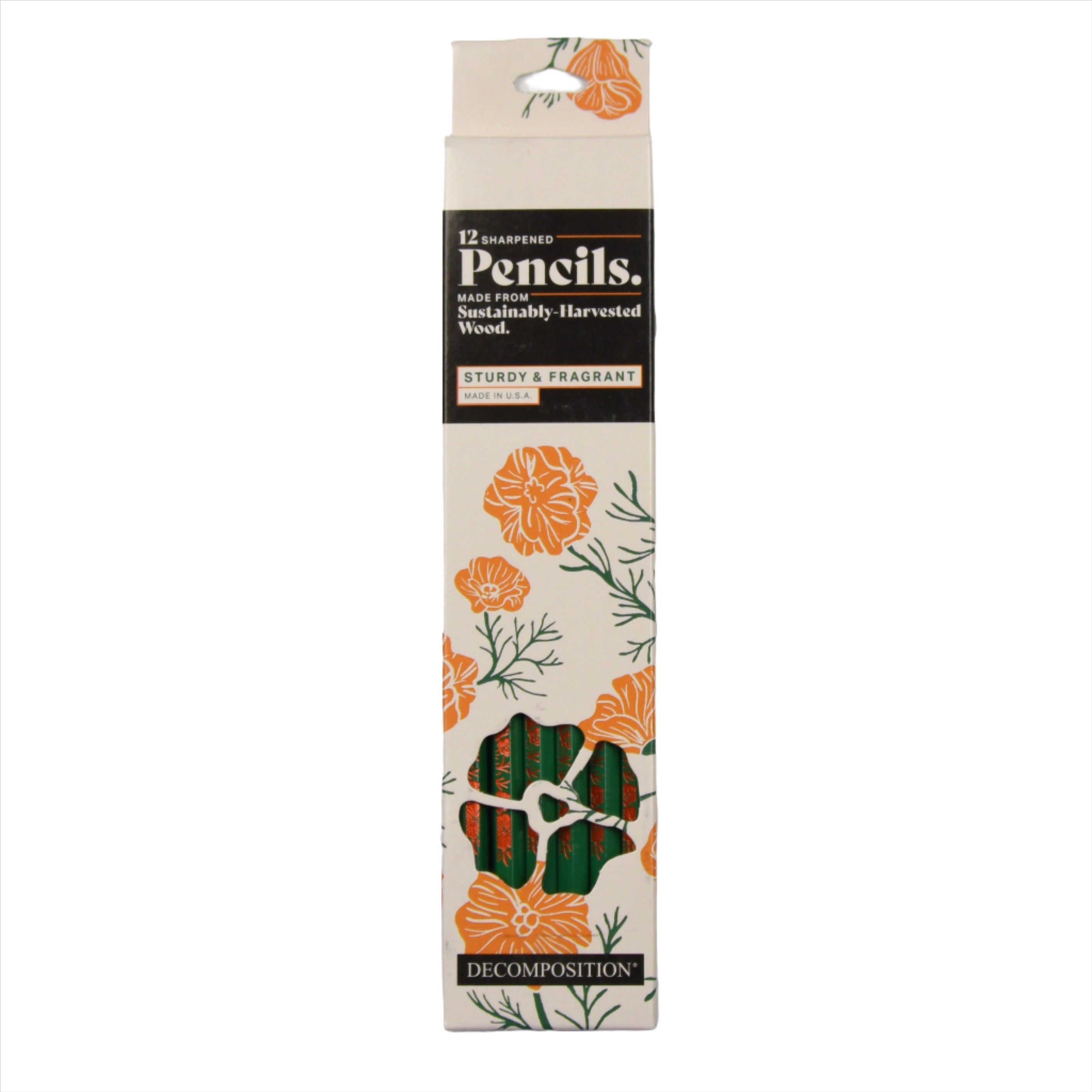 12 pack of green pencils with flower motif