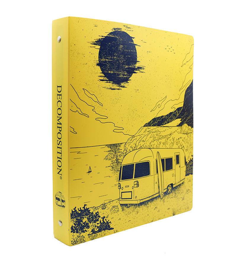 Yellow plastic binder with seaside trailer printing