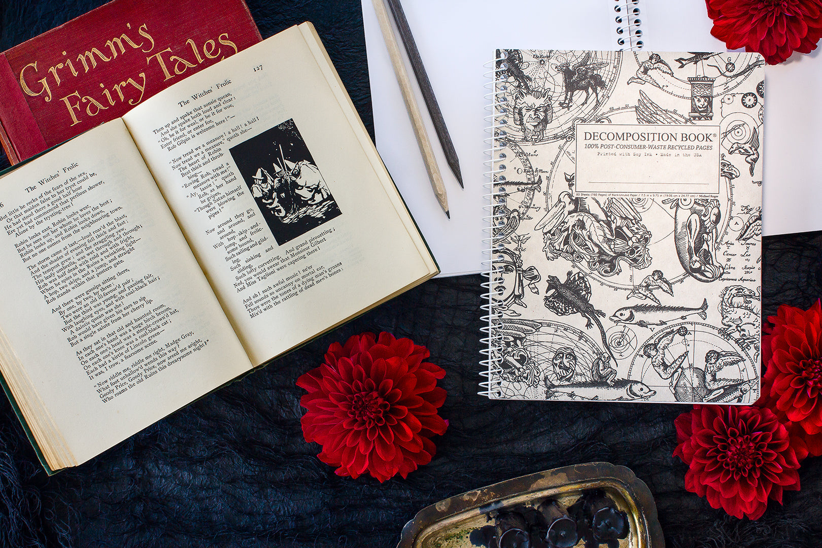 Spiral notebook printed with spooky gothic creatures