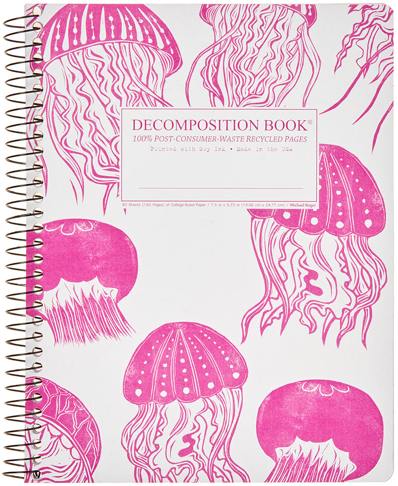 Spiral notebook printed with pink jellyfish