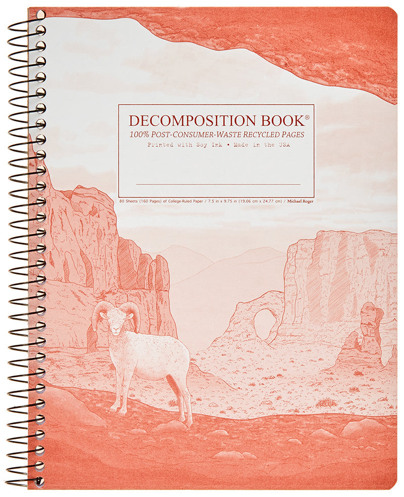 Spiral notebook printed with a desert landscape in orange