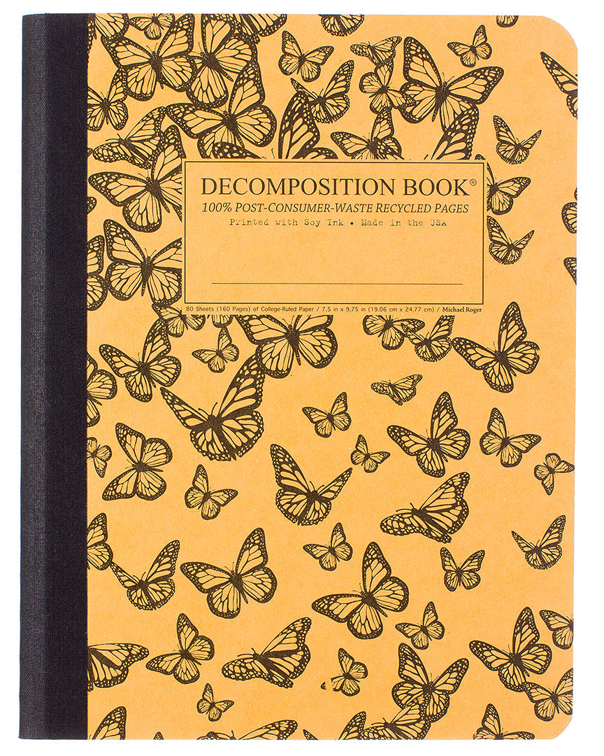 Composition notebook printed with butterflies in black and yellow