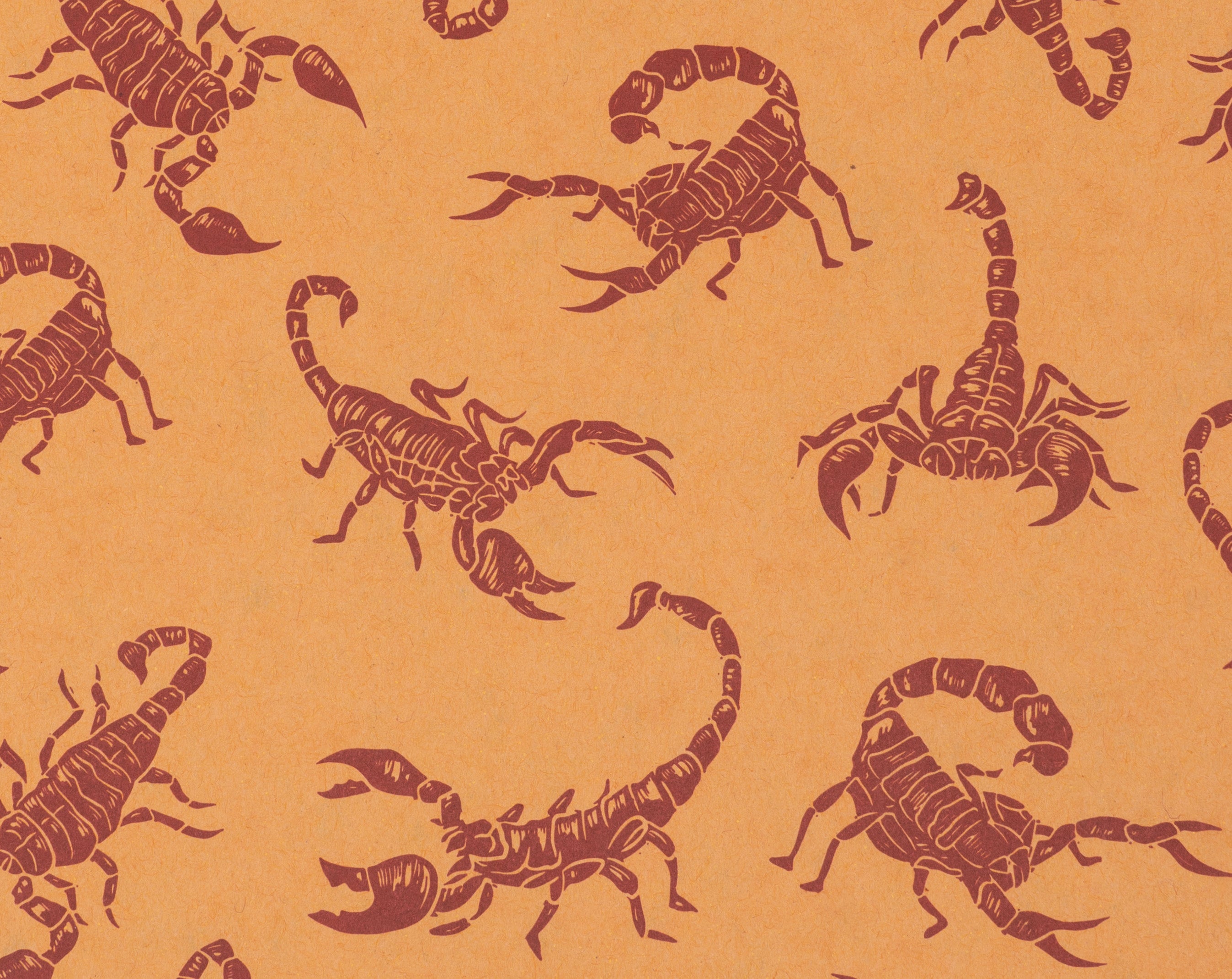Pattern of scorpions on a brown background