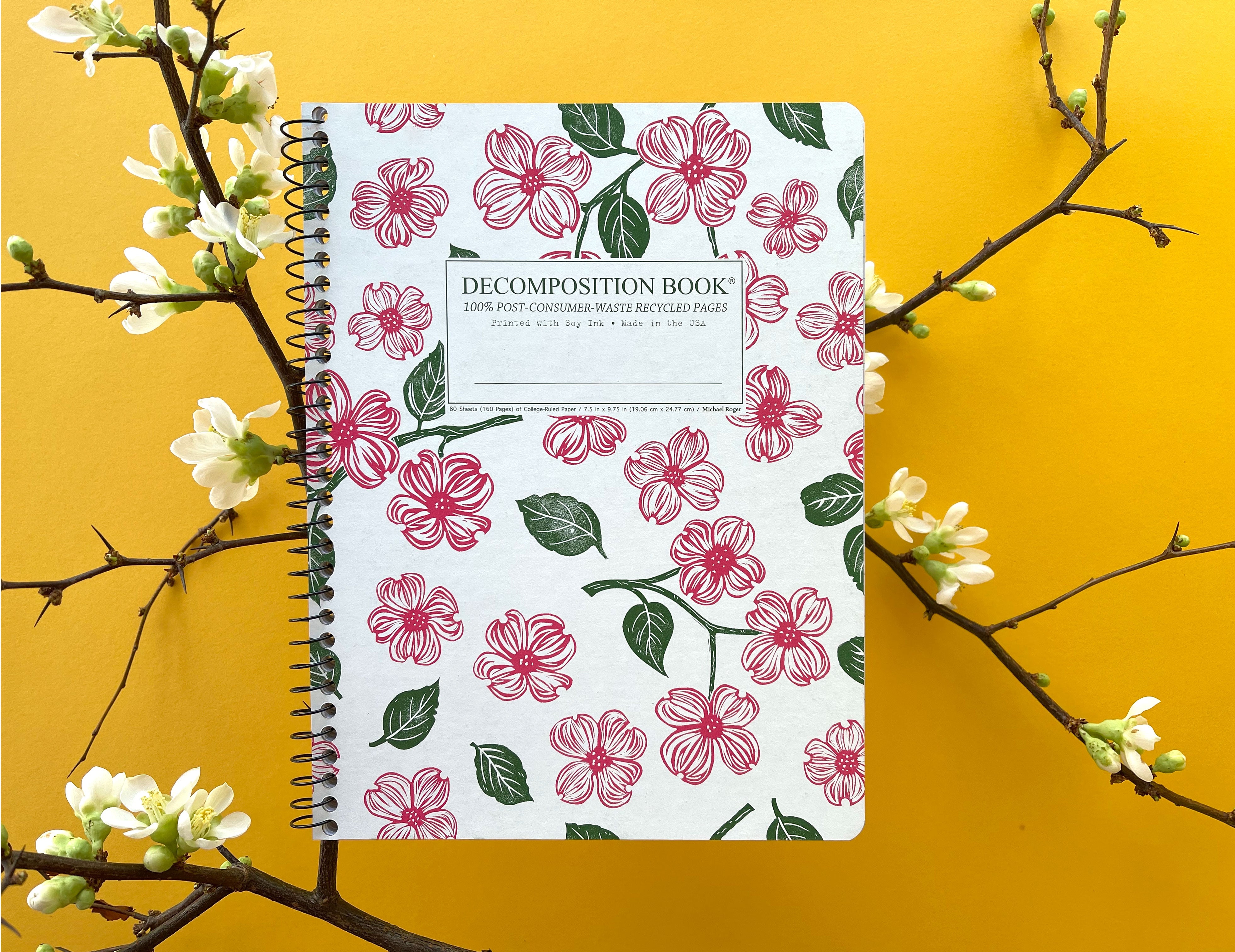 Spiral notebook printed with pink and green flowers