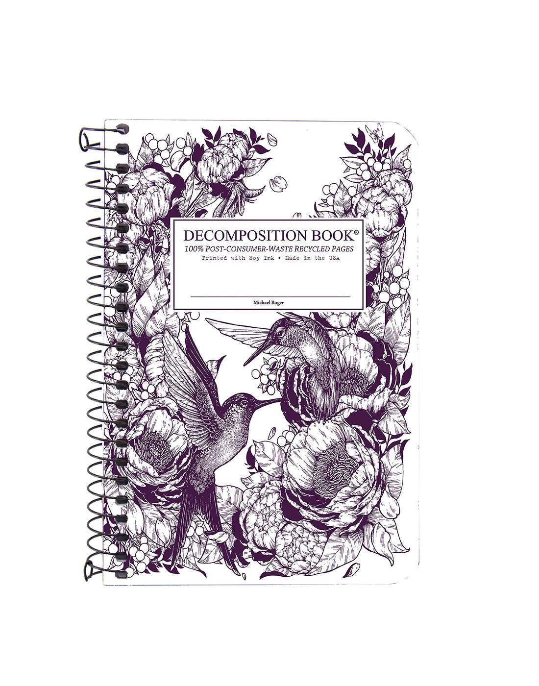 Spiral notebook printed with hummingbirds and flowers