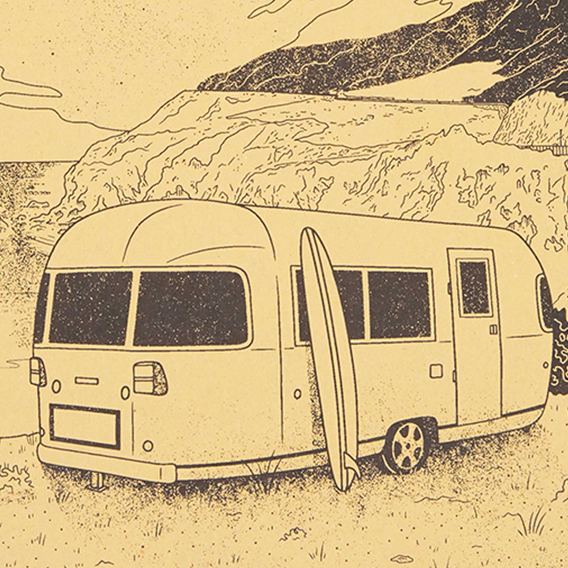 Closeup of a printed seaside trailer