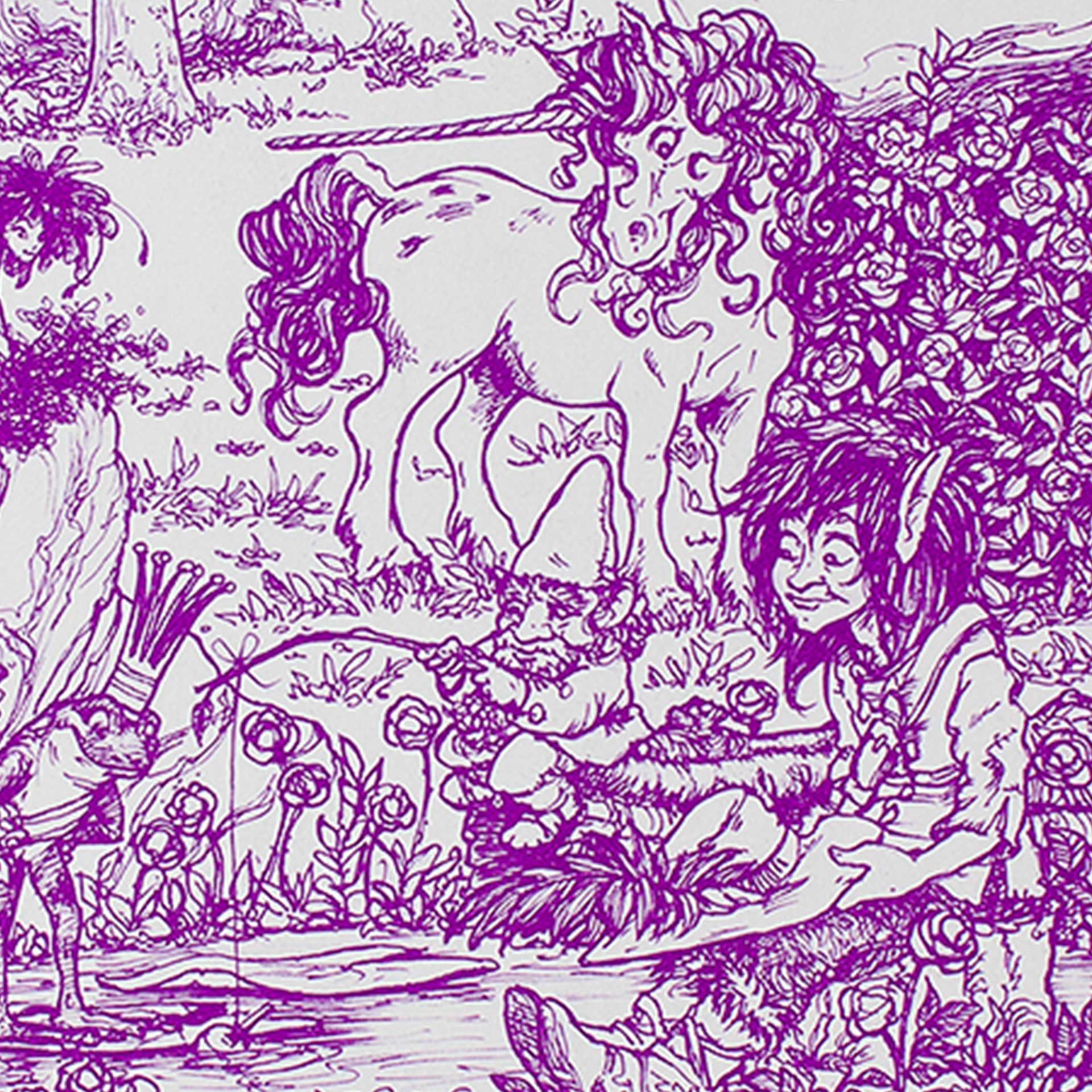 Closeup of mythical creatures gathered in a forest
