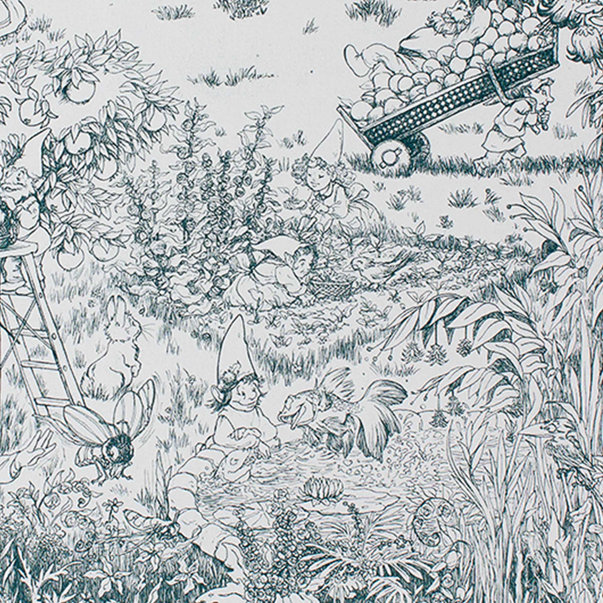 Closeup of gnomes harvesting produce