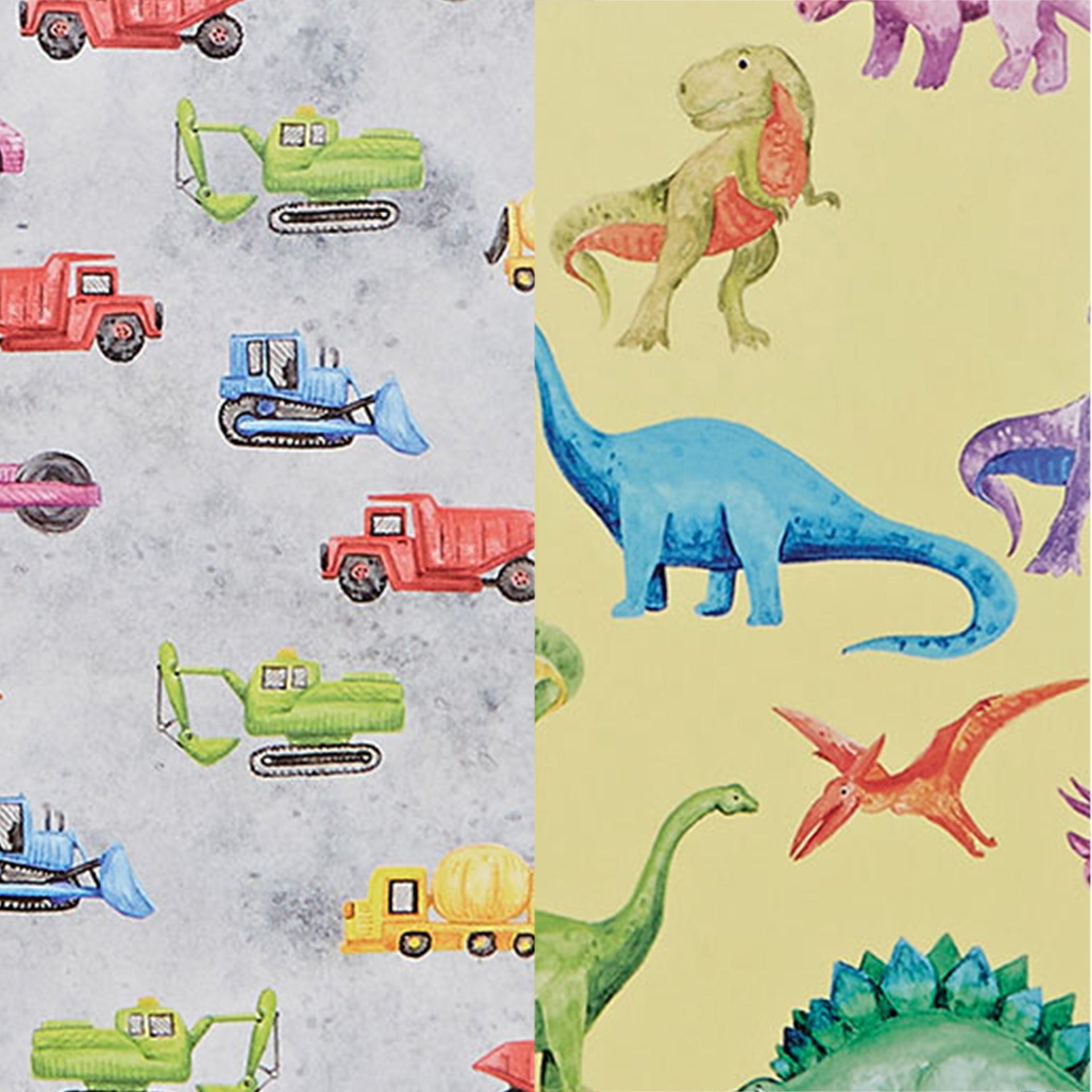 Closeup of dinosaurs and construction vehicles