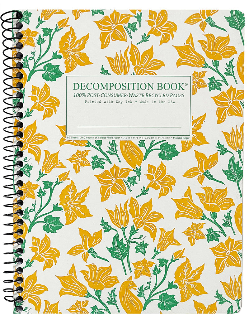 Spiral notebook printed with orange and green flowers