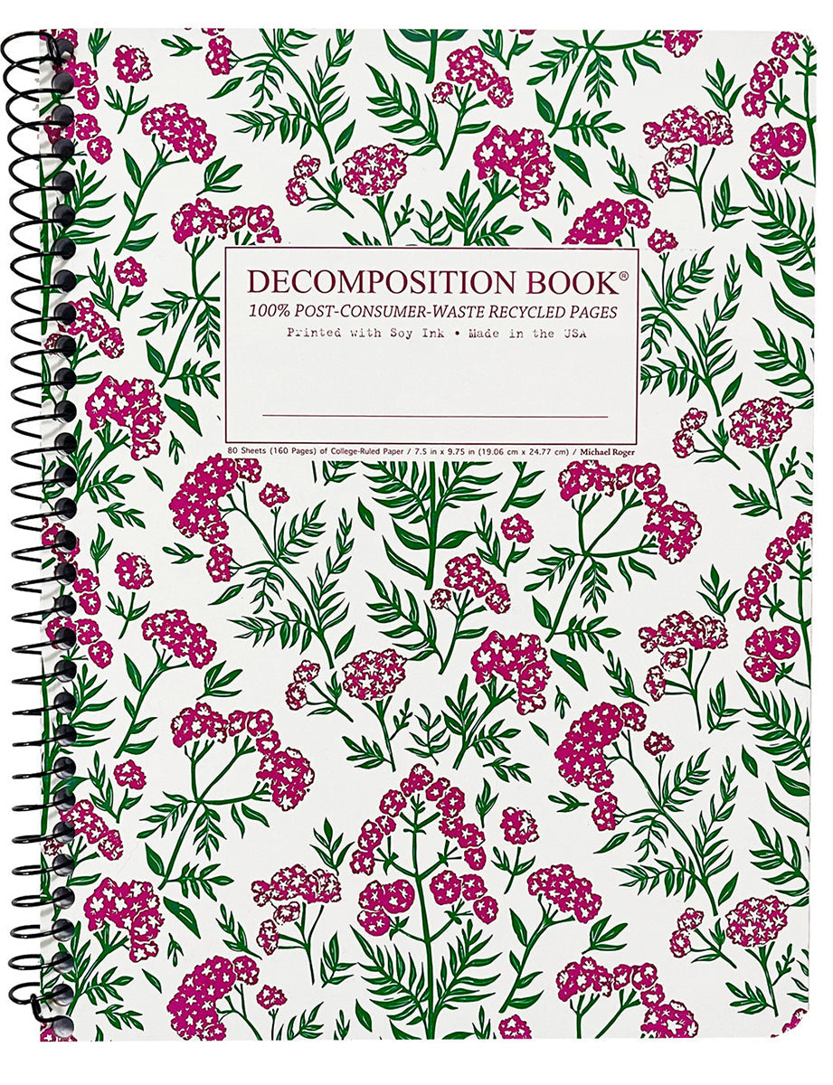Spiral notebook printed with delicate purple and green flowers