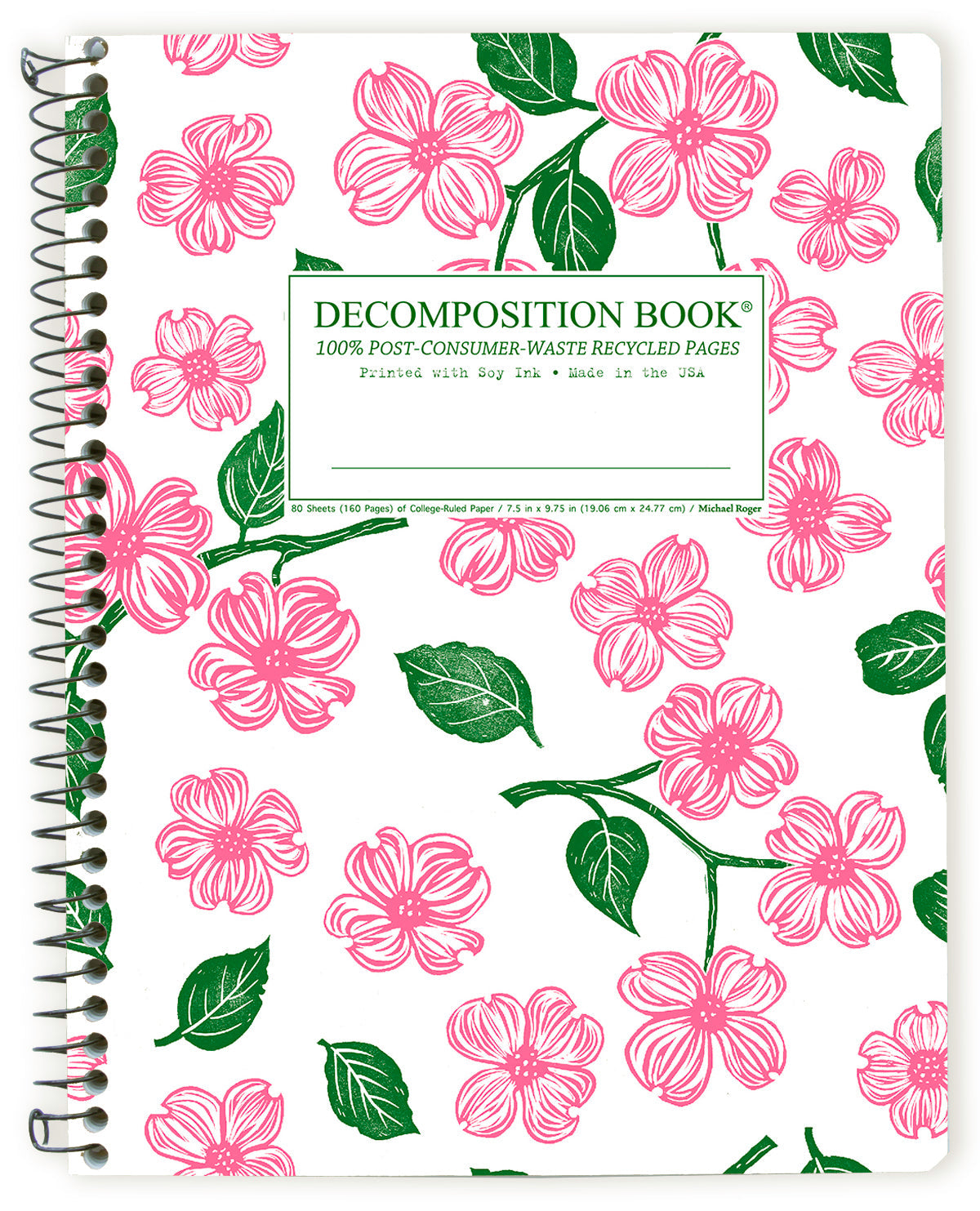 Notebook printed with pink and green flowers
