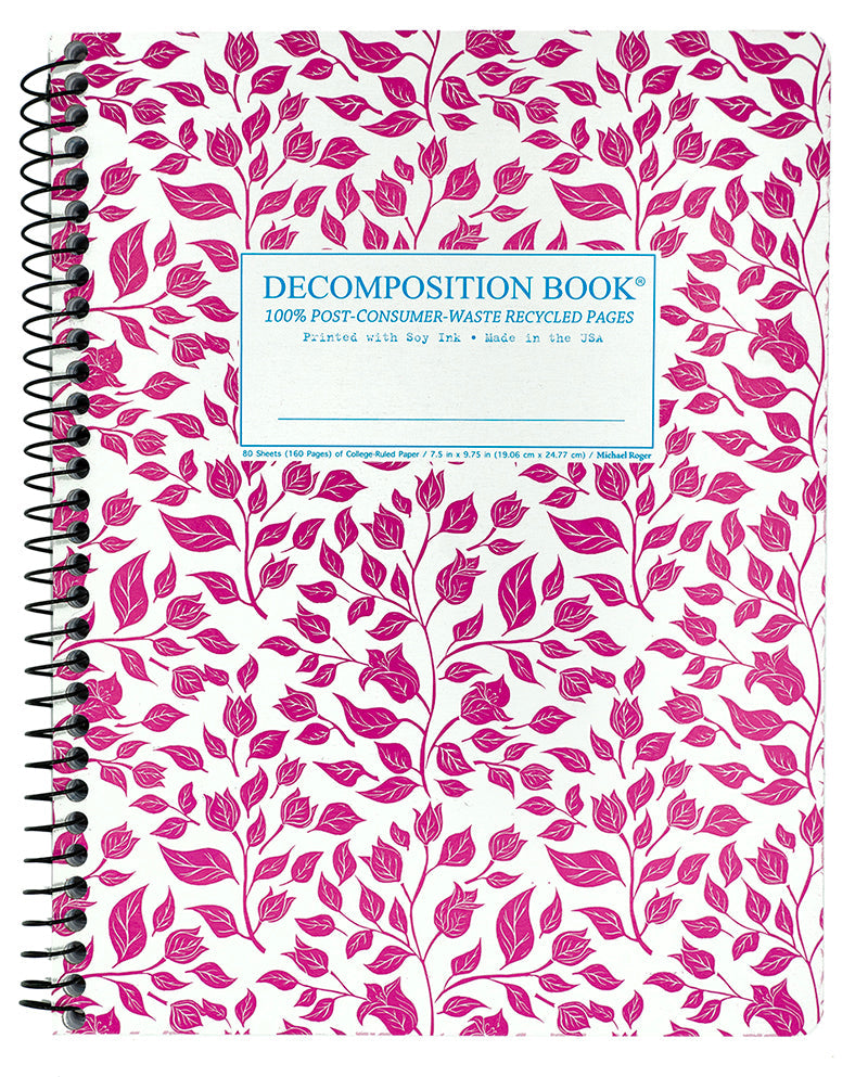Spiral notebook printed with a red flower pattern
