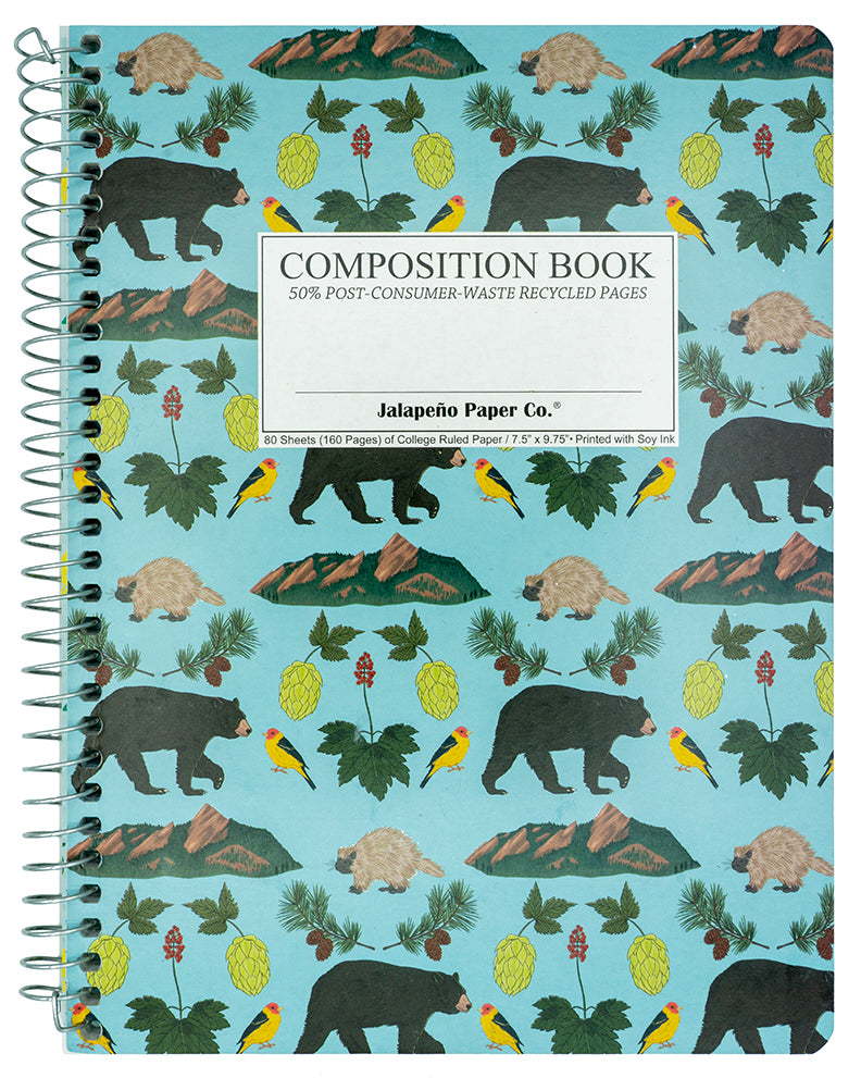 Notebook with bear and mountain design