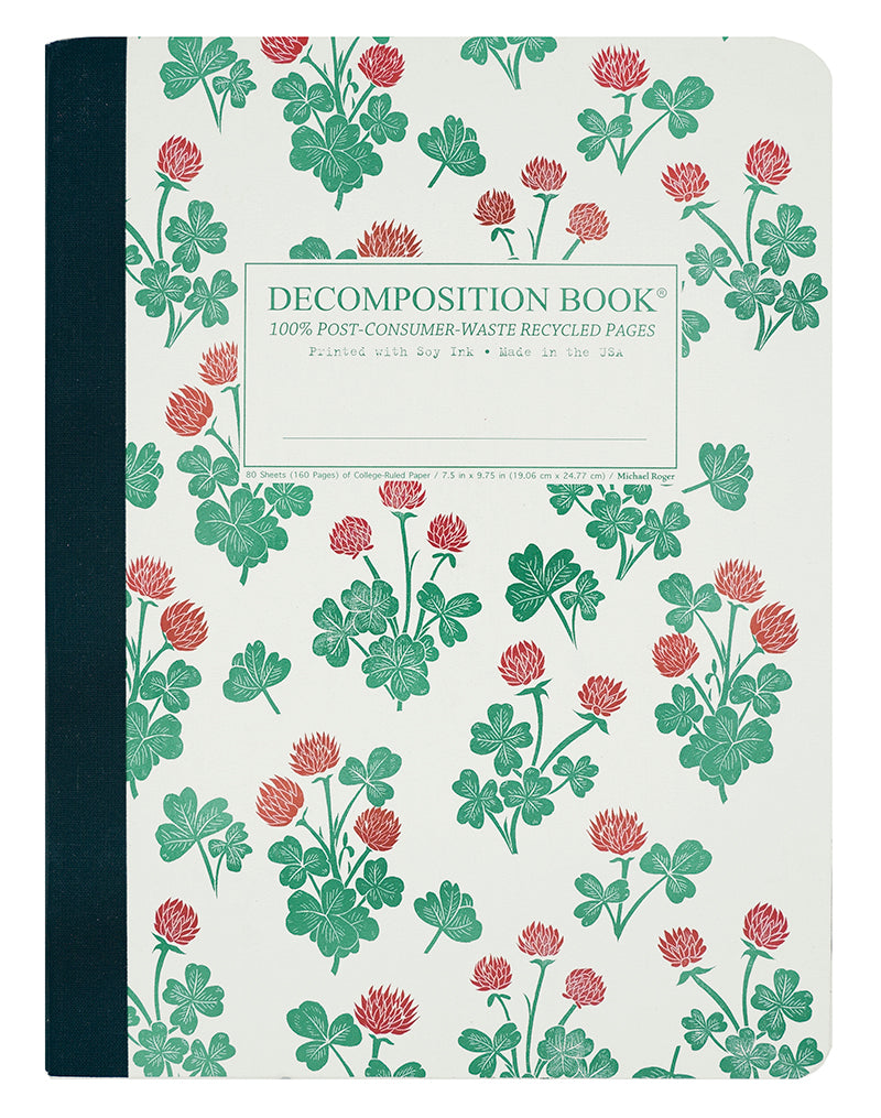 Composition notebook printed with a pattern of red and green flowers