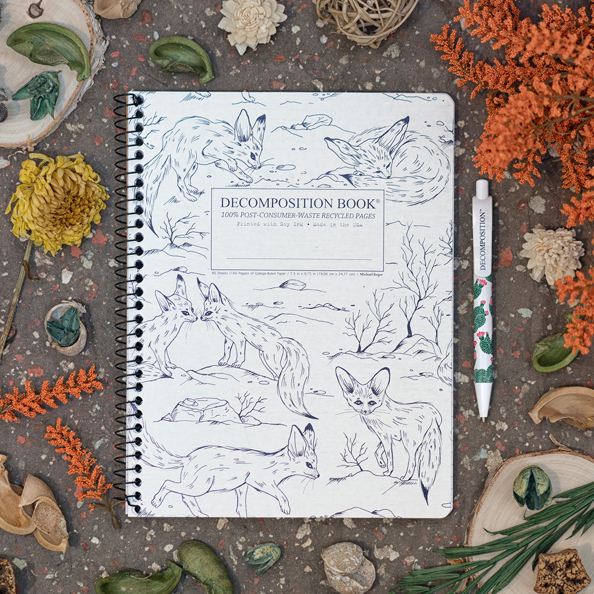 Spiral notebook printed with cute foxes
