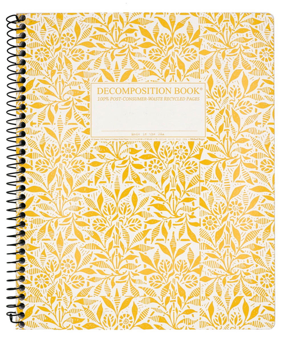Spiral notebook printed with a yellow floral pattern
