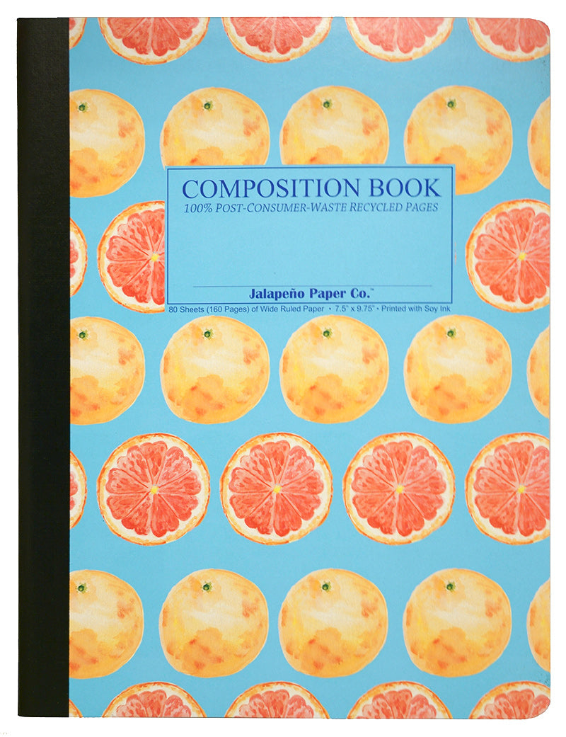 Composition notebook printed with watercolor grapefruits on blue