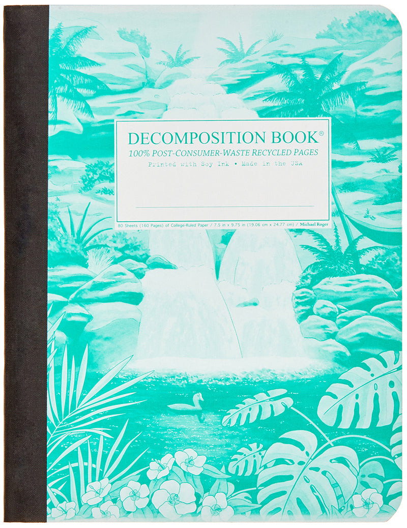 Composition book printed with a tropical waterfall in turquoise