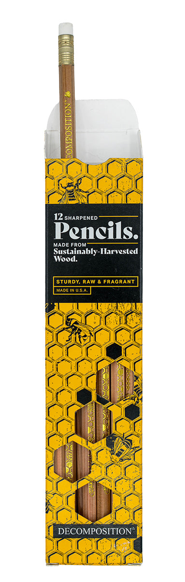 Open box of honeycomb-printed pencils