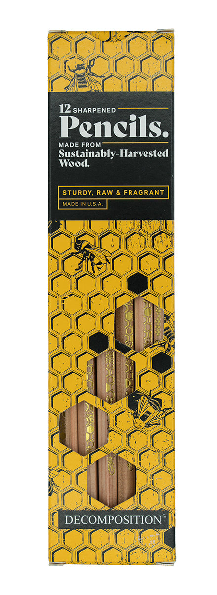 Box of honeycomb-printed pencils