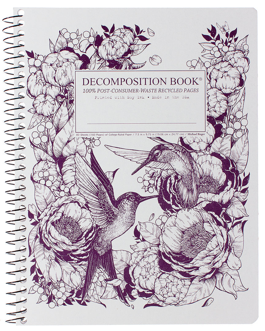 Spiral notebook printed with hummingbirds and flowers