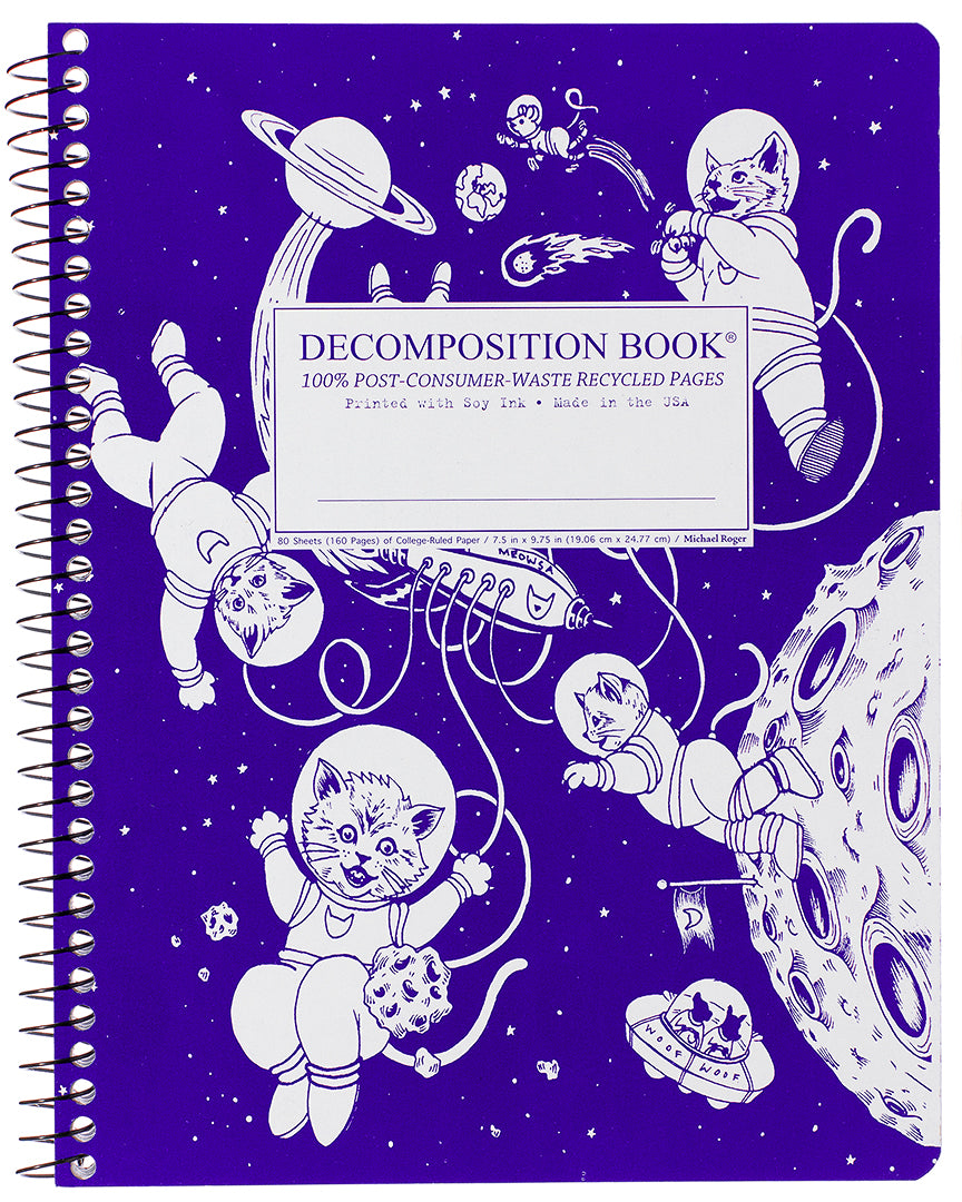 Spiral notebook printed with astronaut kittens in blue