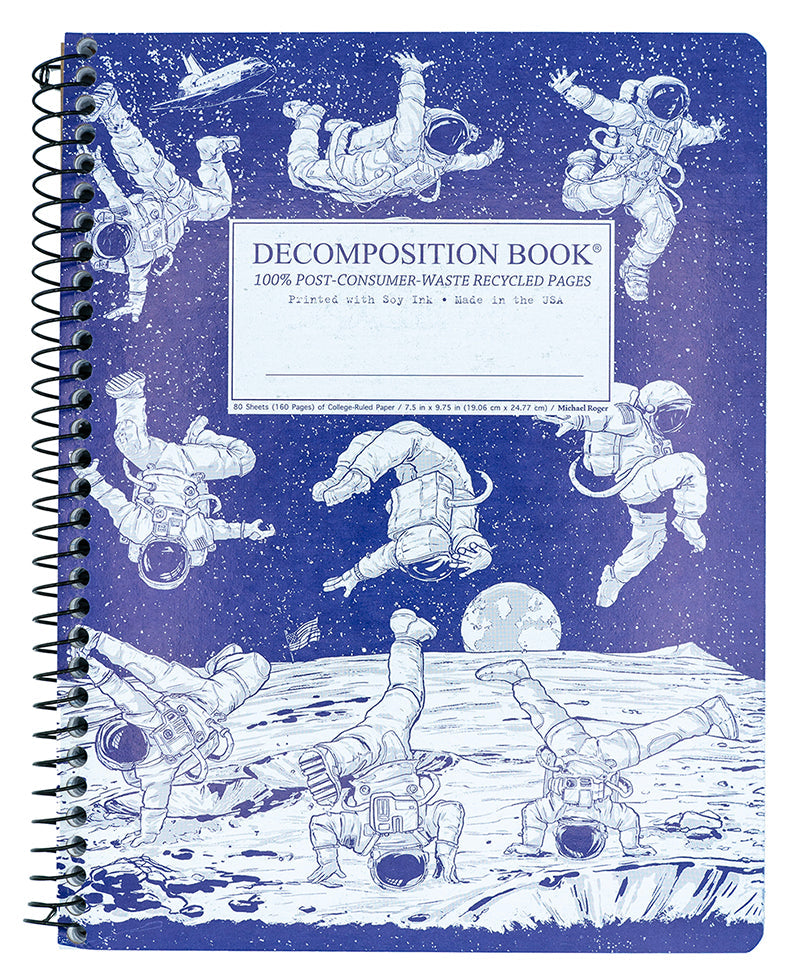 Spiral notebook printed with breakdancing astronauts on the moon