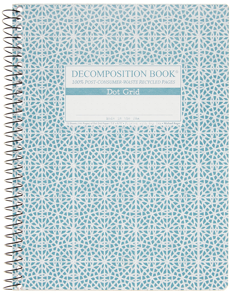 Spiral notebook printed with a geometric pattern in light blue