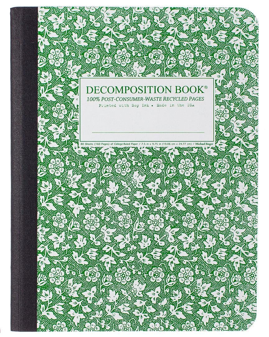 Sewn composition book printed with green flowers