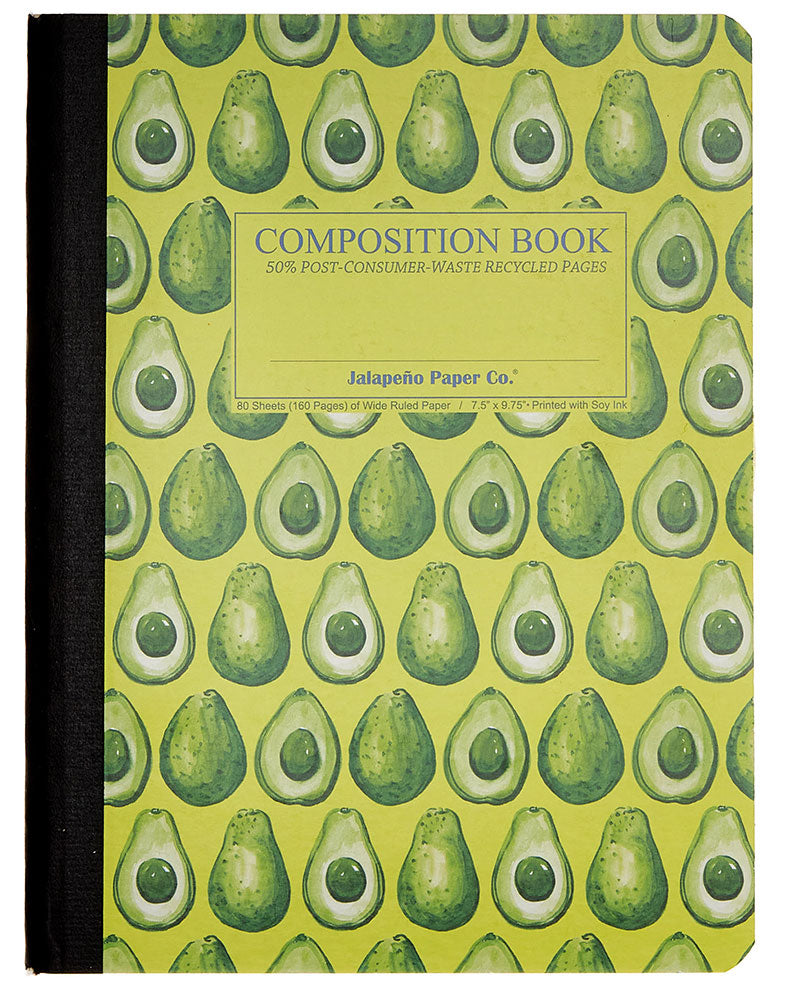 Composition notebook printed with watercolor avocados 