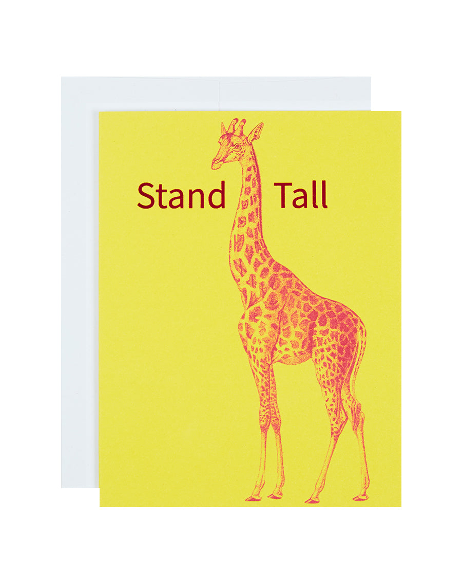 Greeting card printed with the text stand tall and a giraffe