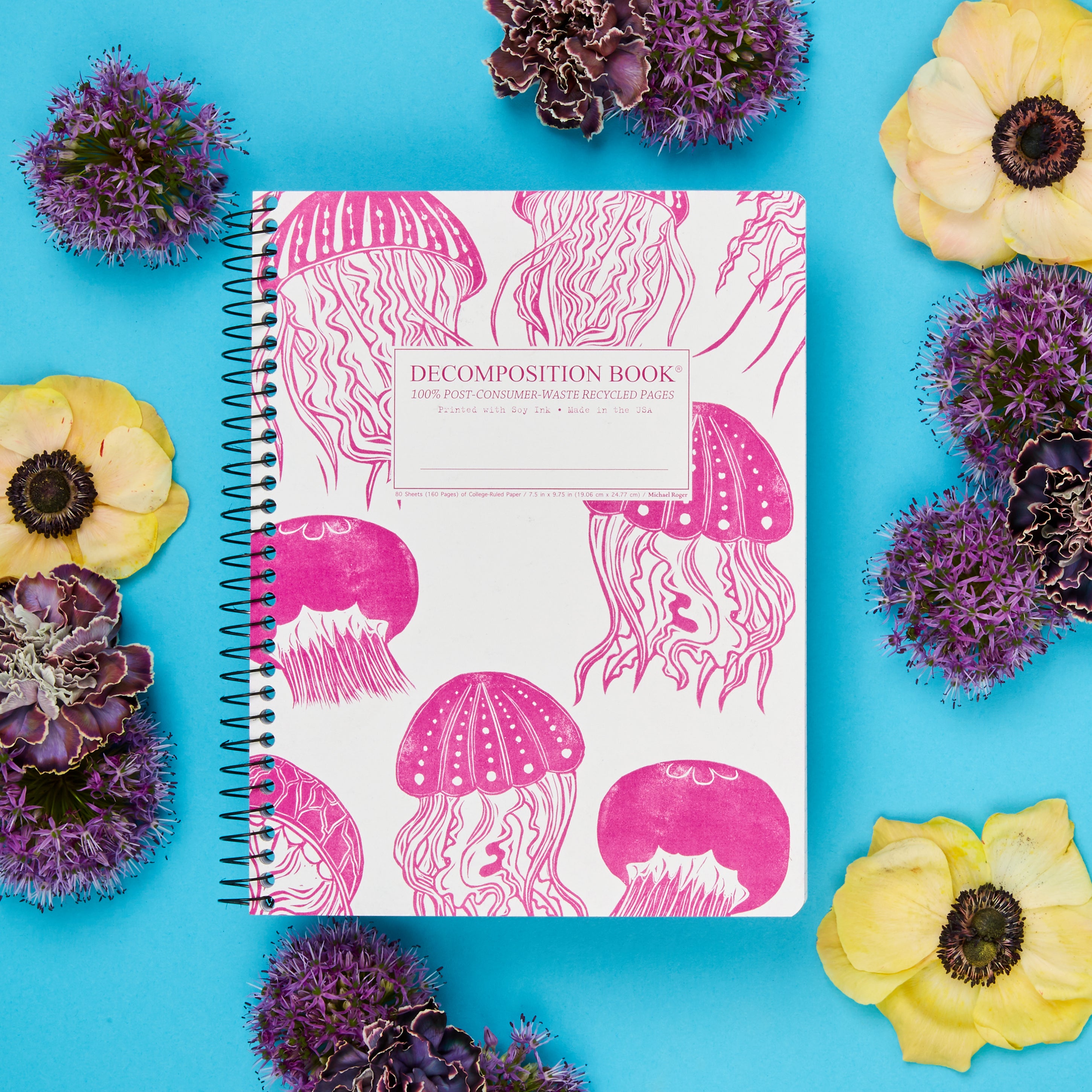 Spiral notebook printed with pink jellyfish