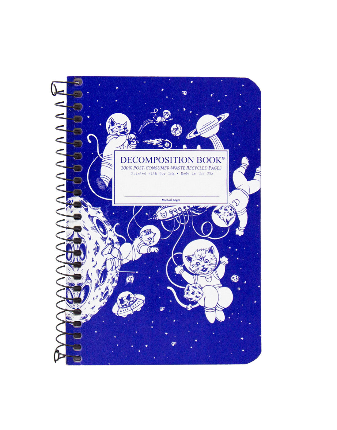 Spiral notebook printed with astronaut kittens in blue