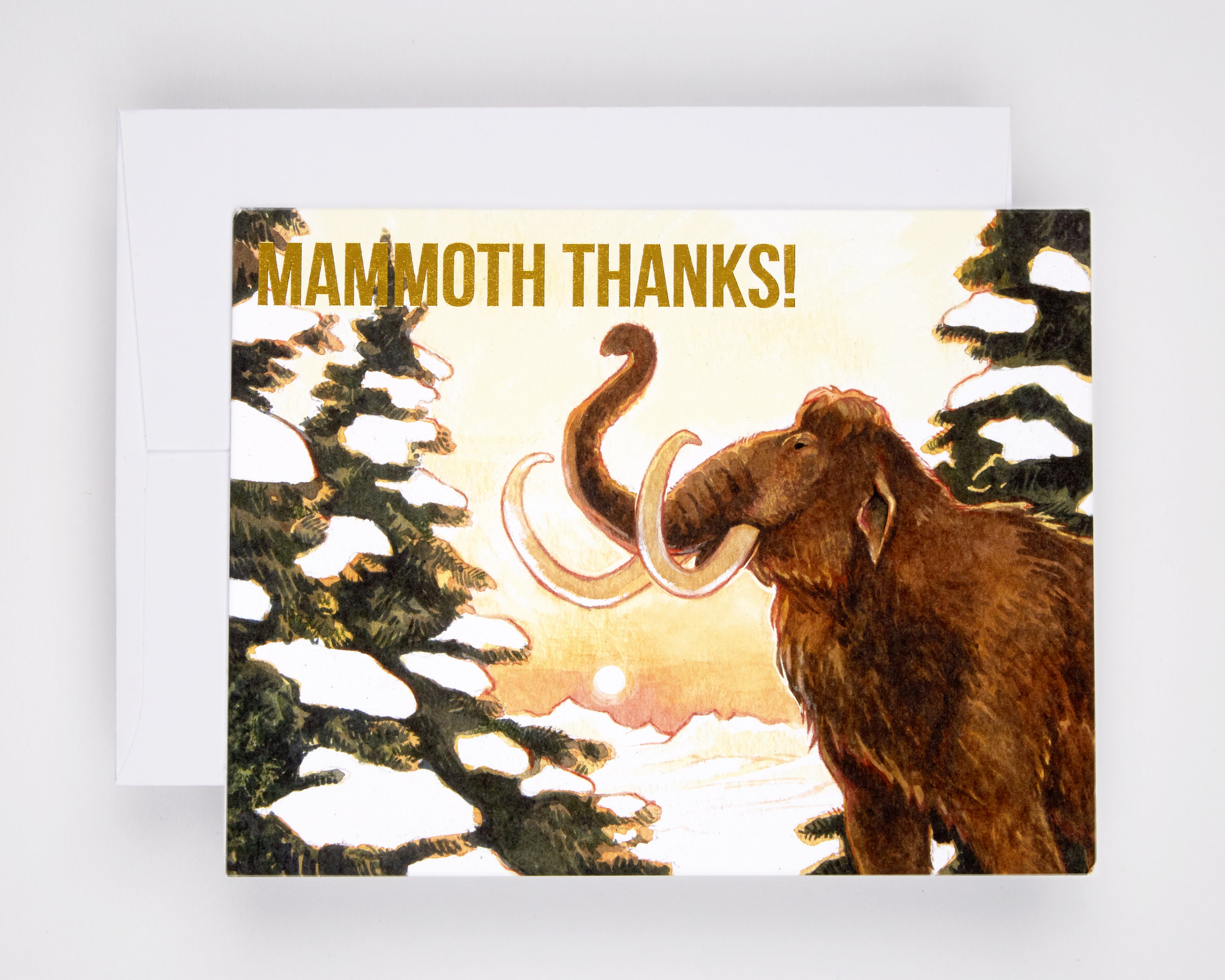Greeting card featuring a wooly mammoth and the text Mammoth Thanks!