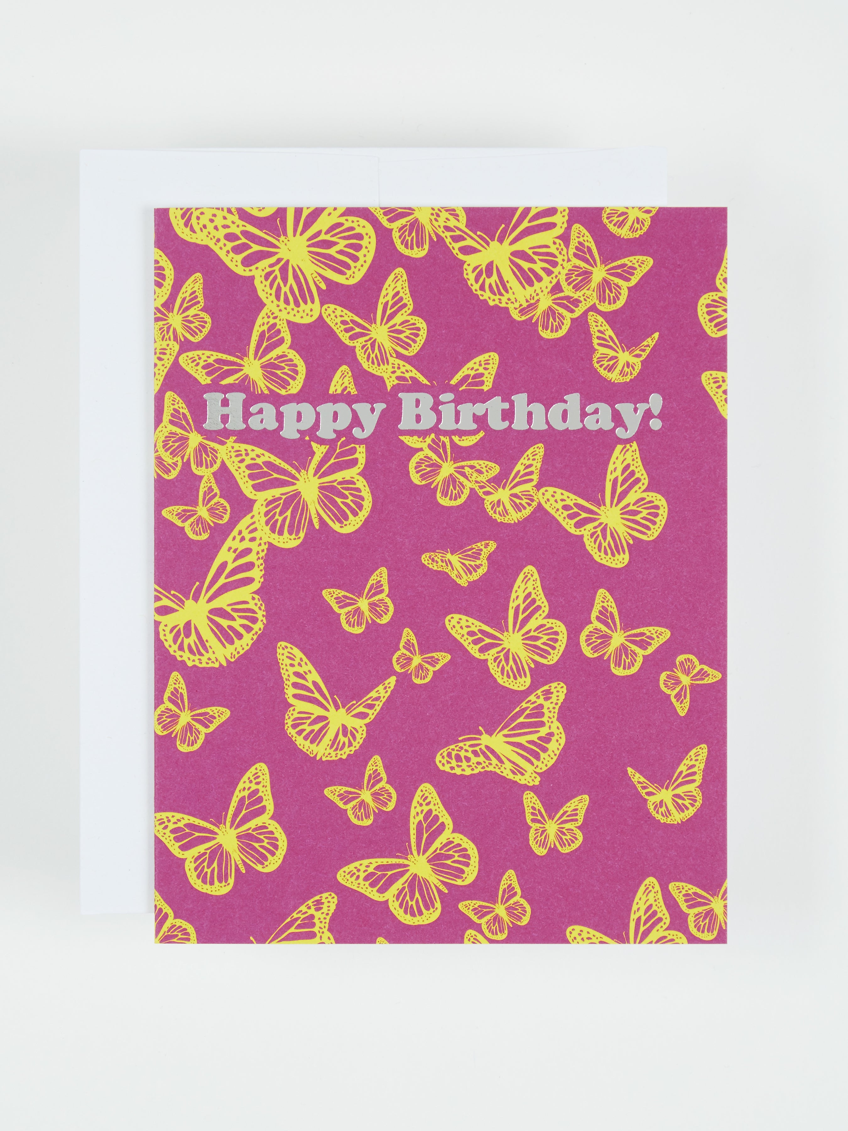 Greeting card with the text Happy Birthday! and butterflies