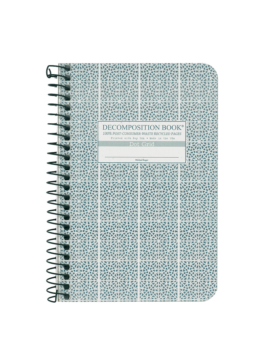 Spiral notebook printed with a geometric pattern in light blue