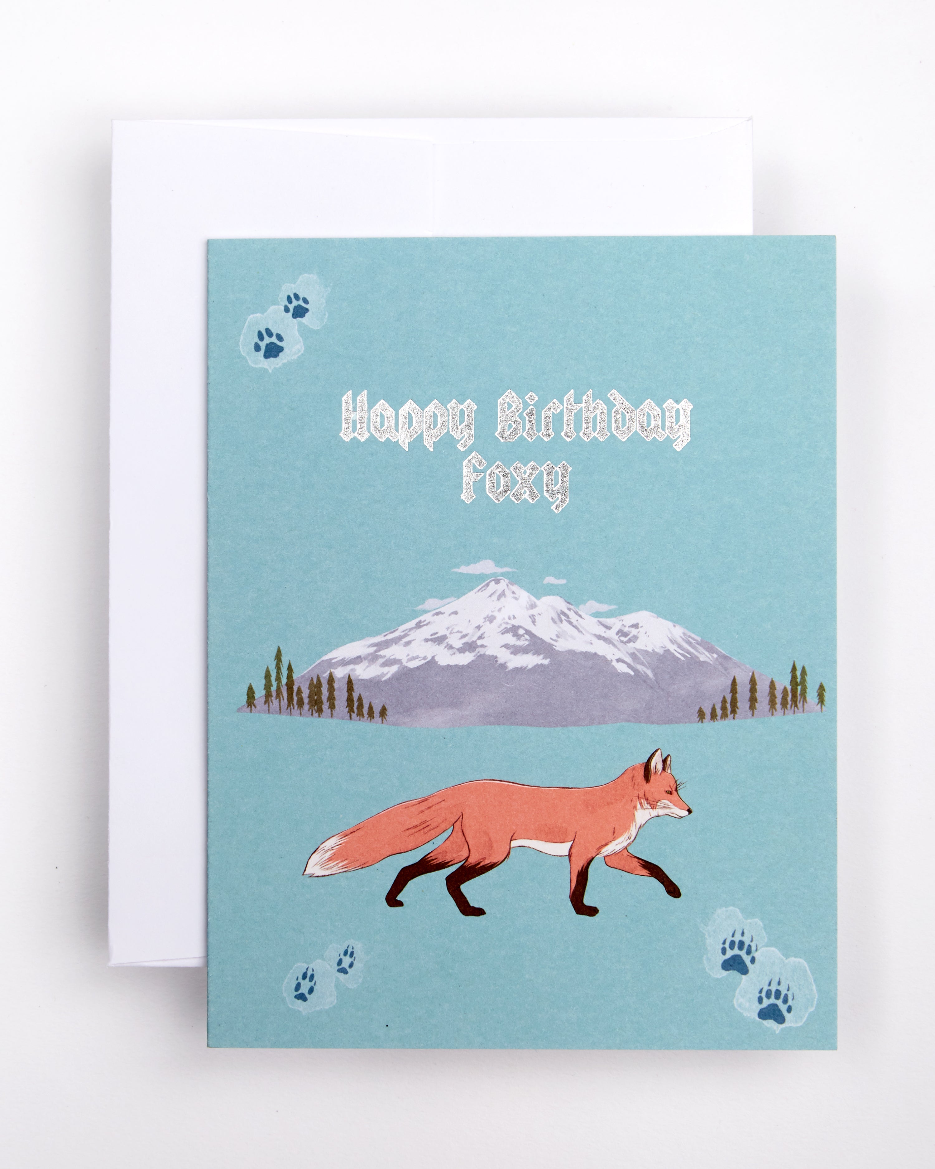 Greeting card with the text Happy Birthday Foxy above a fox