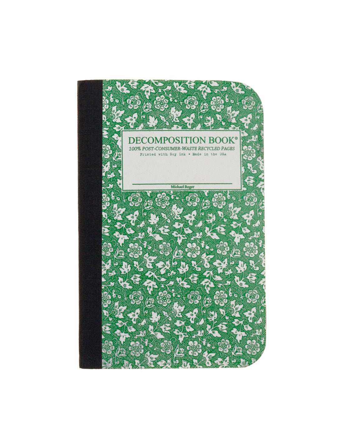 Sewn composition book printed with green flowers