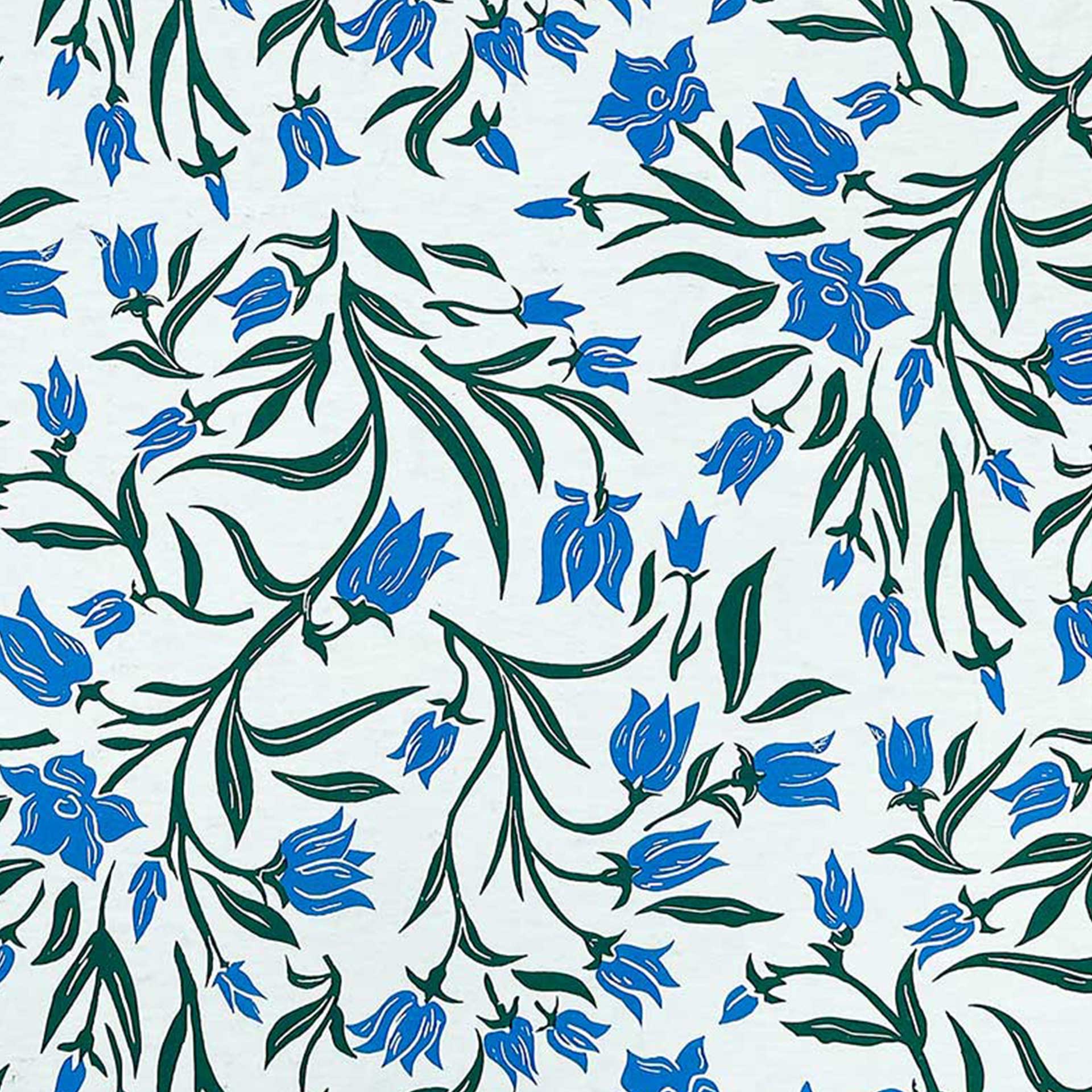 Closeup of a blue and green floral pattern