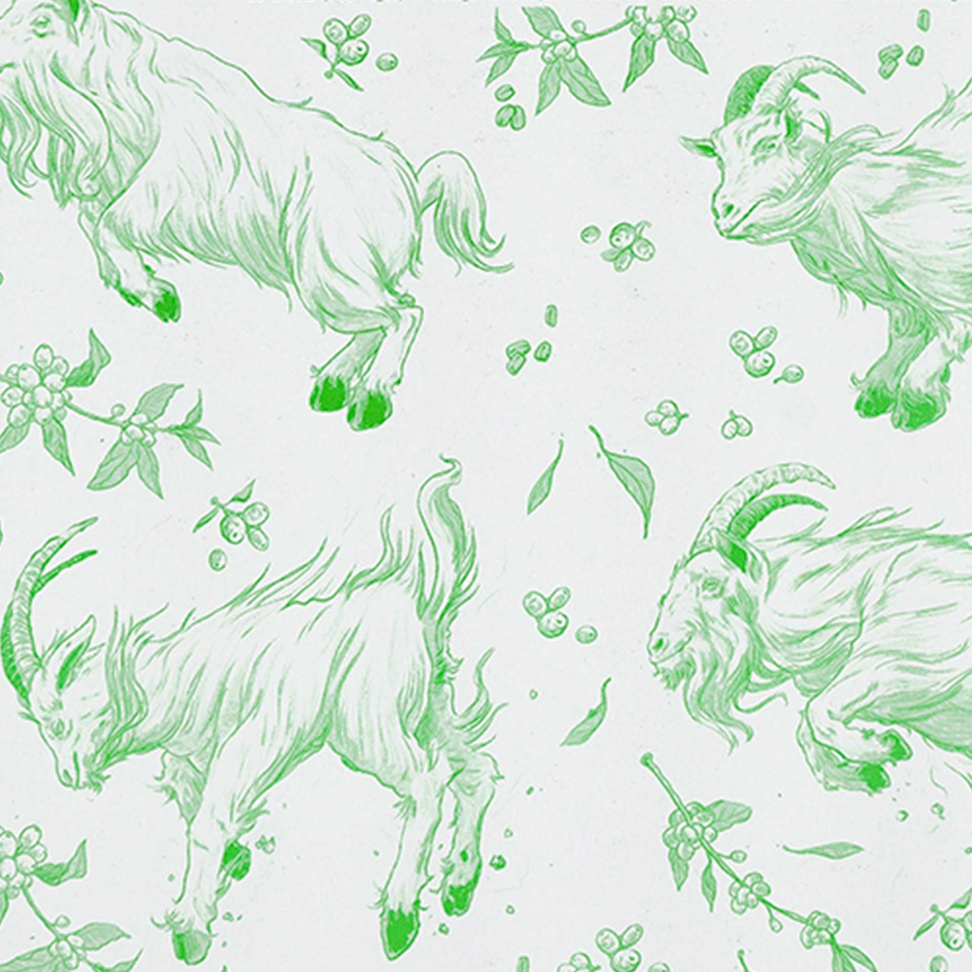 Closeup of printed leaping goats in green