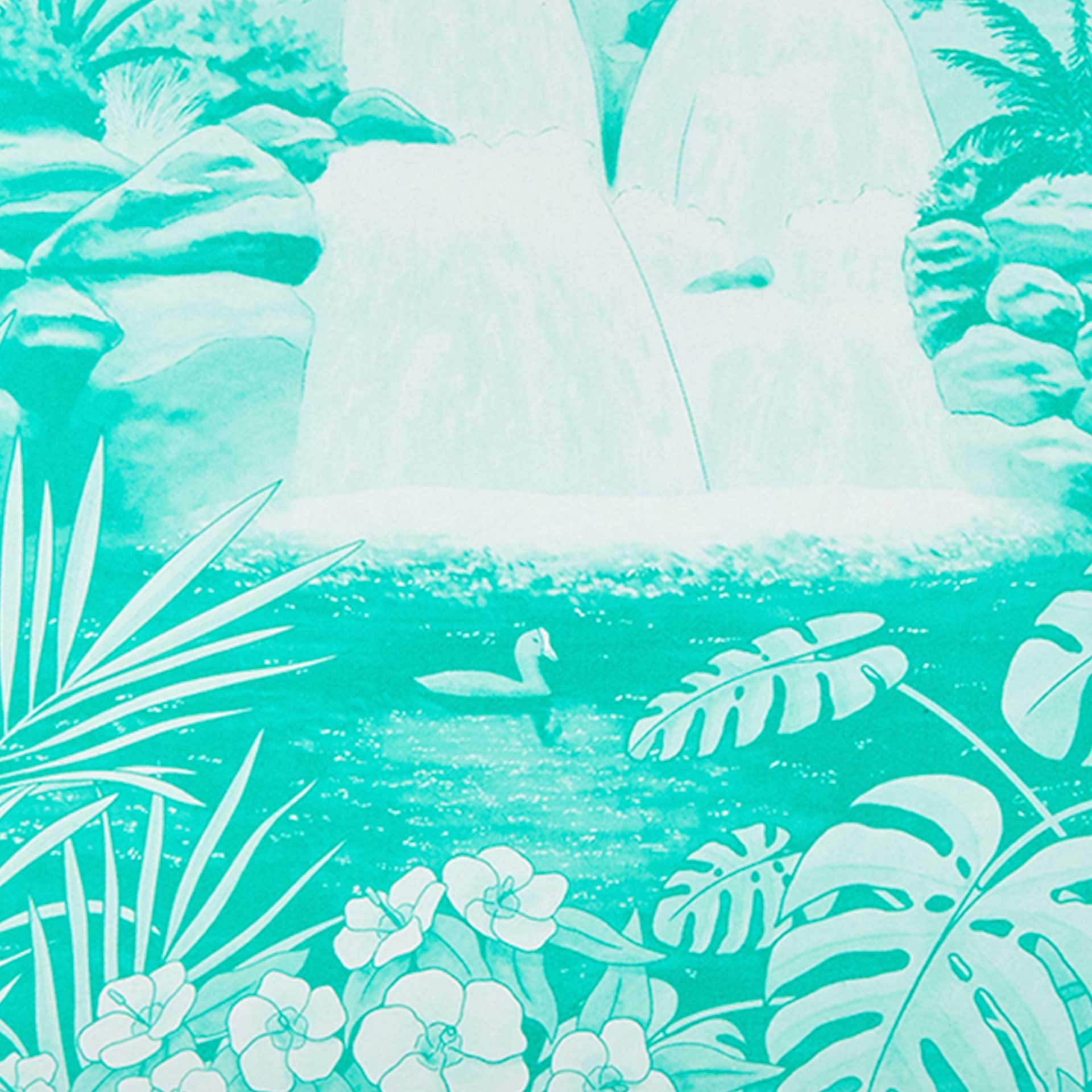 Closeup of a tropical waterfall in turquoise