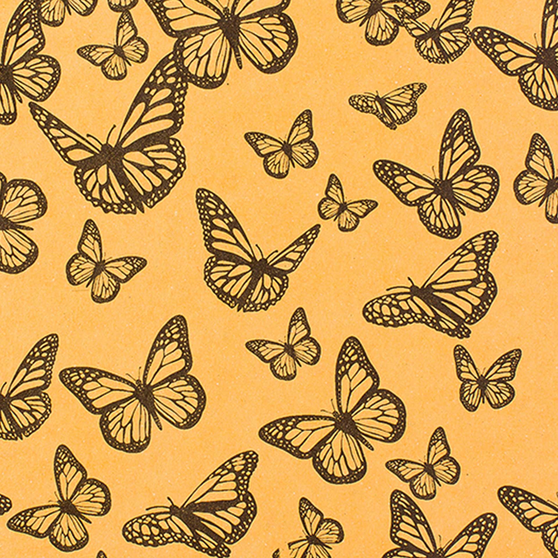 Closeup of butterflies printed in black and yellow