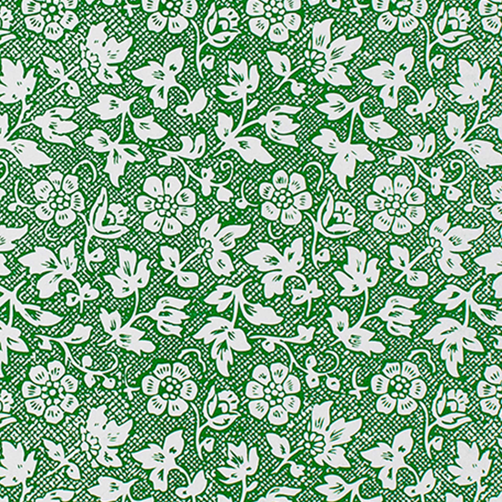 Closeup of printed green and white flowers