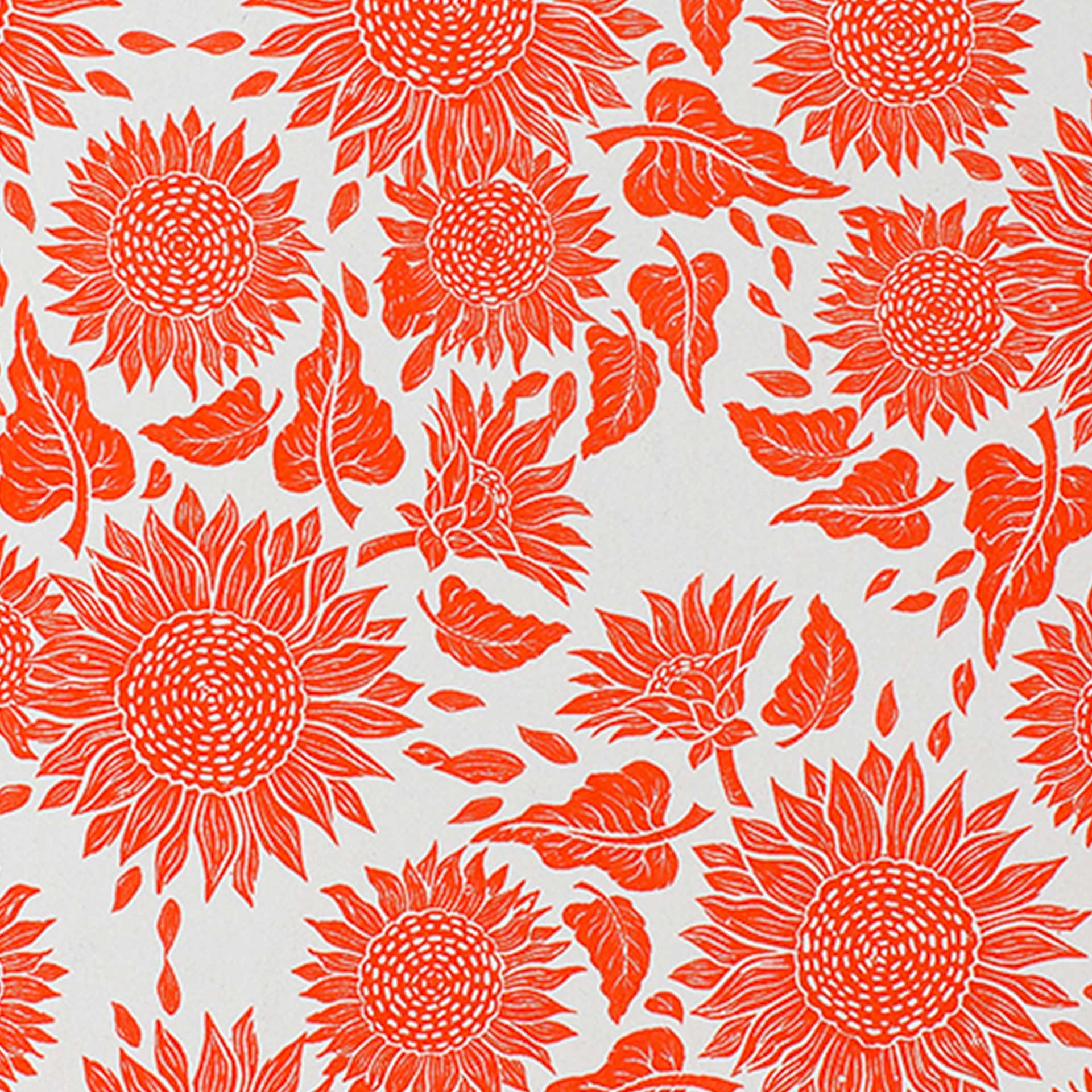 Closeup of a bright orange sunflower pattern