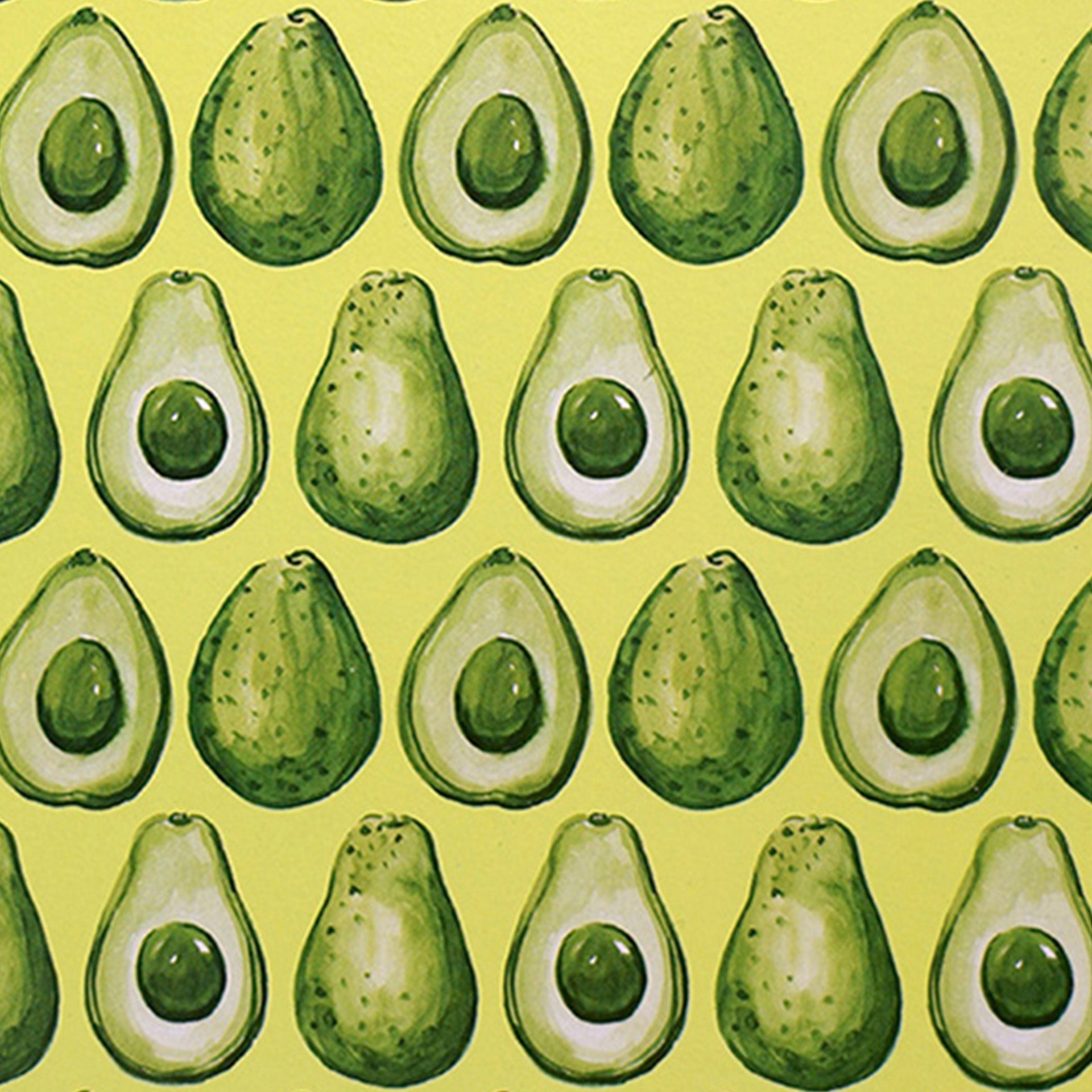 Closeup of watercolor avocados