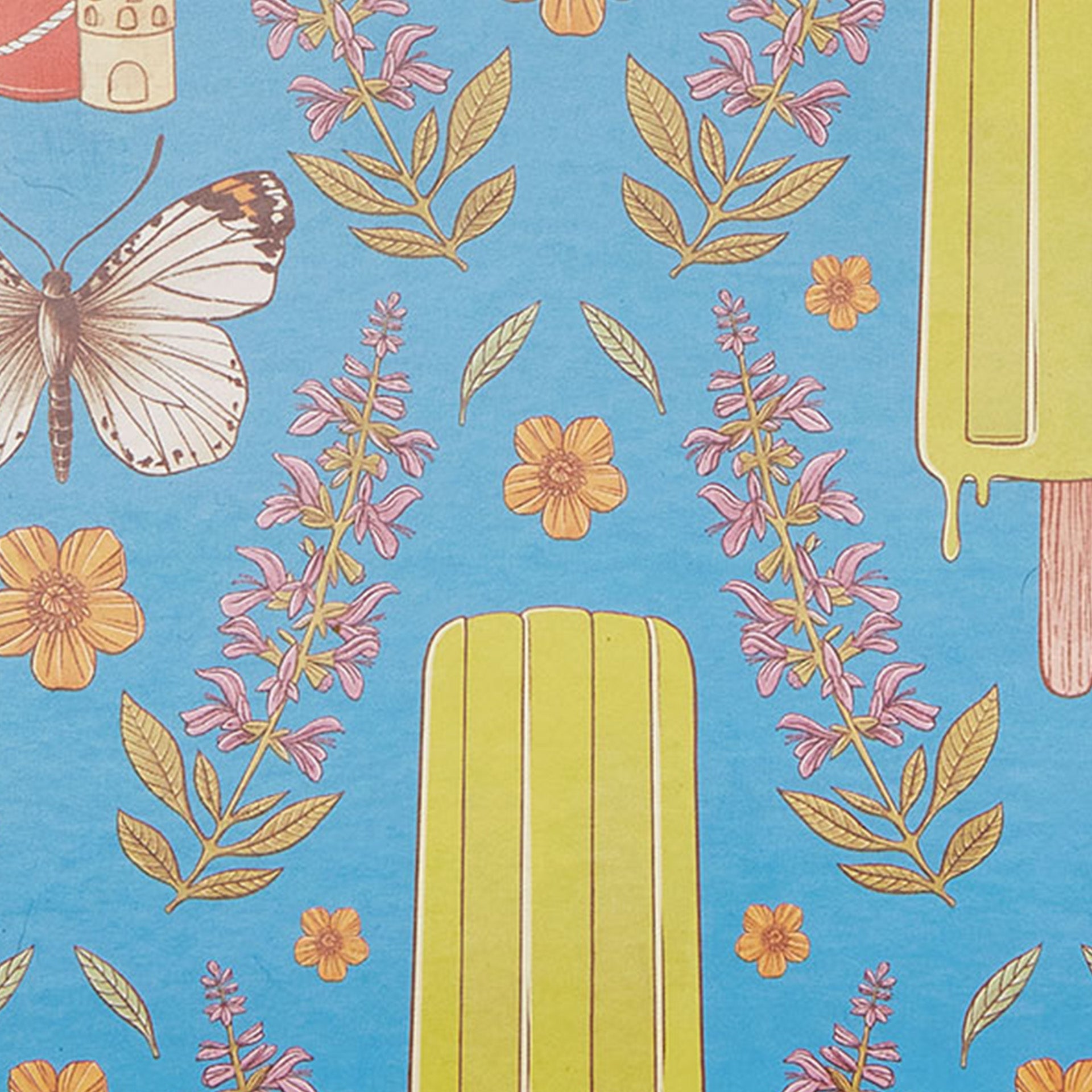 Closeup of butterflies and popsicles on a blue background
