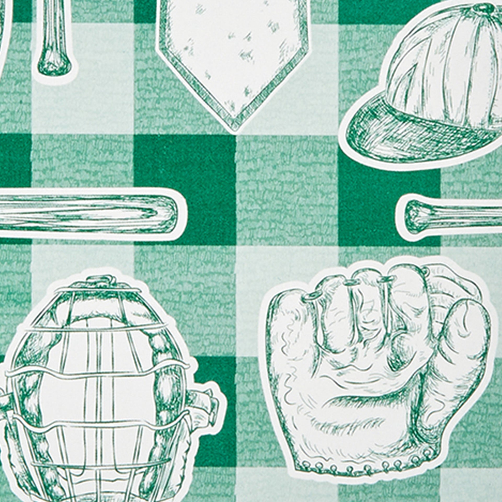 Closeup if vintage baseball gear printed in green