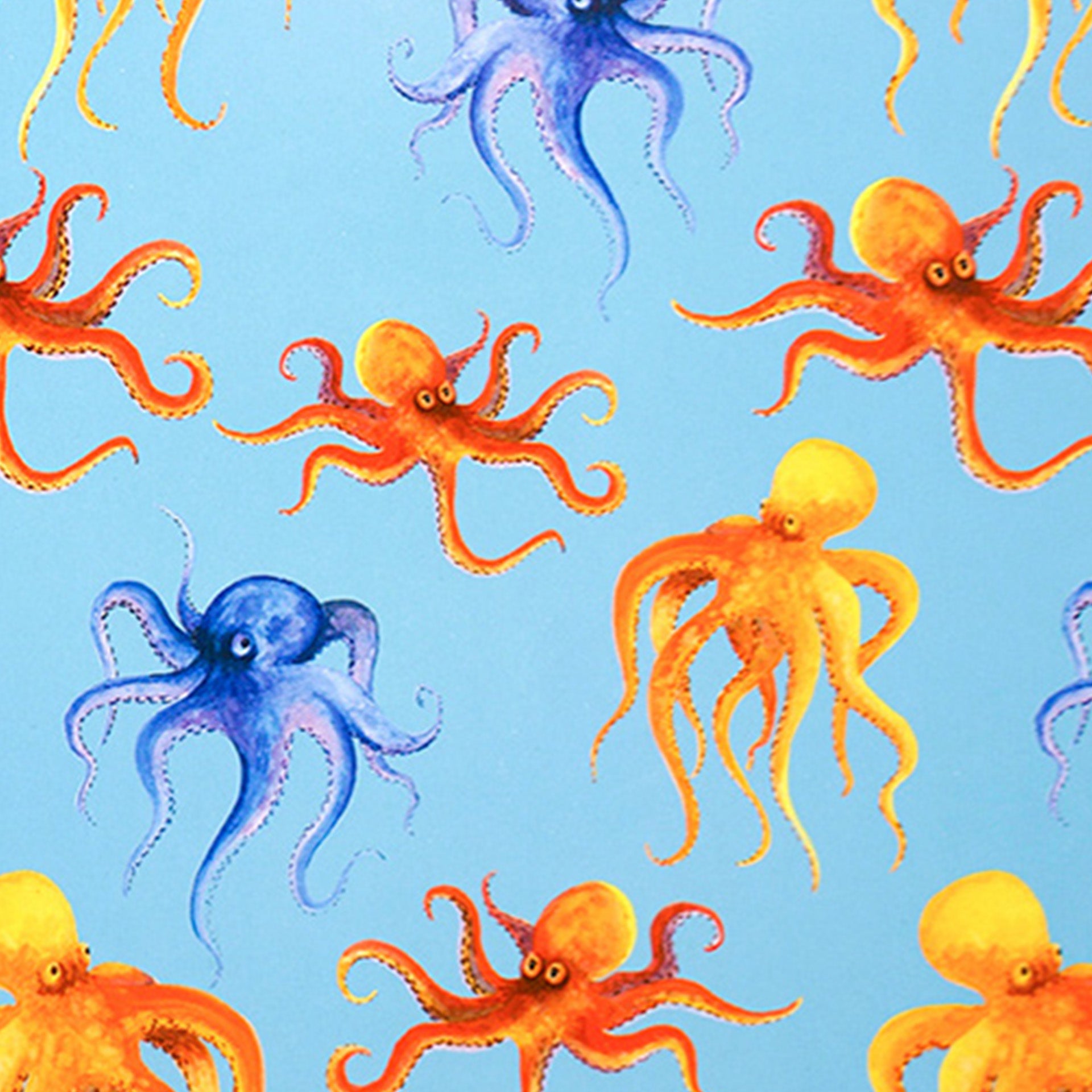 Closeup of watercolor octopuses on blue