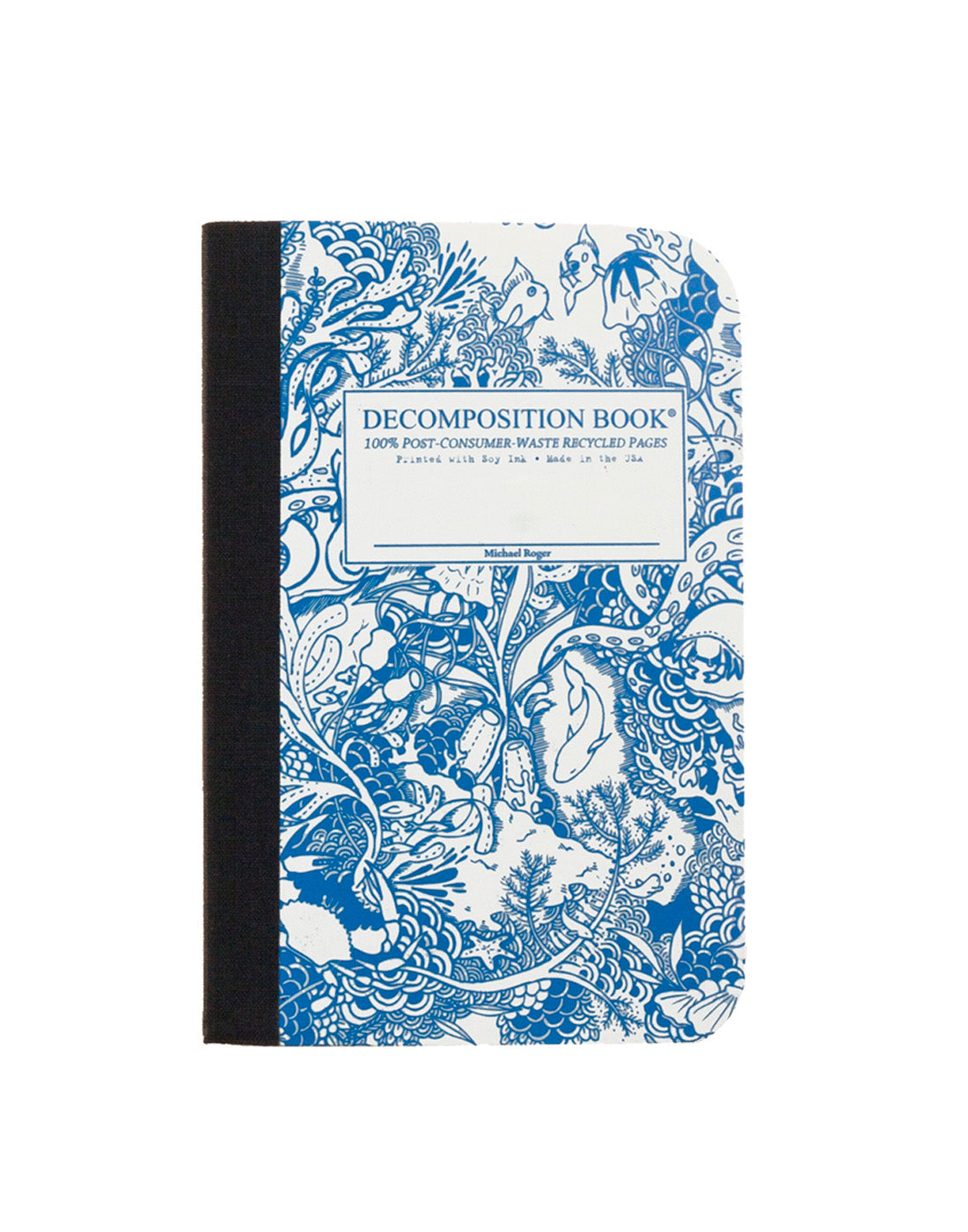 Composition notebook printed with a coral reef design in turquoise and white